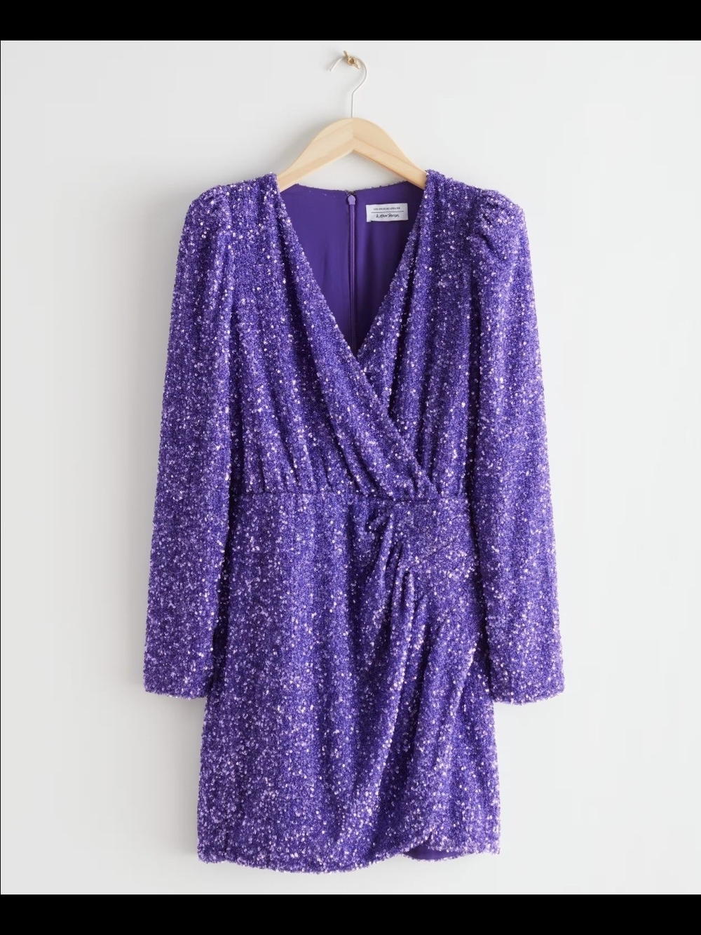 & Other Stories Purple Sequin Wrap Mini Dress
